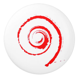 Keramik-Drehknopf mit rotem Twirl Keramikknauf