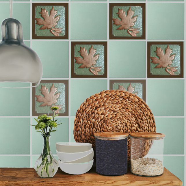 Keramik-Fliesen, HandwerkerAhornleaf grün und Kupf Fliese (Maple leaf tiles on backsplash)