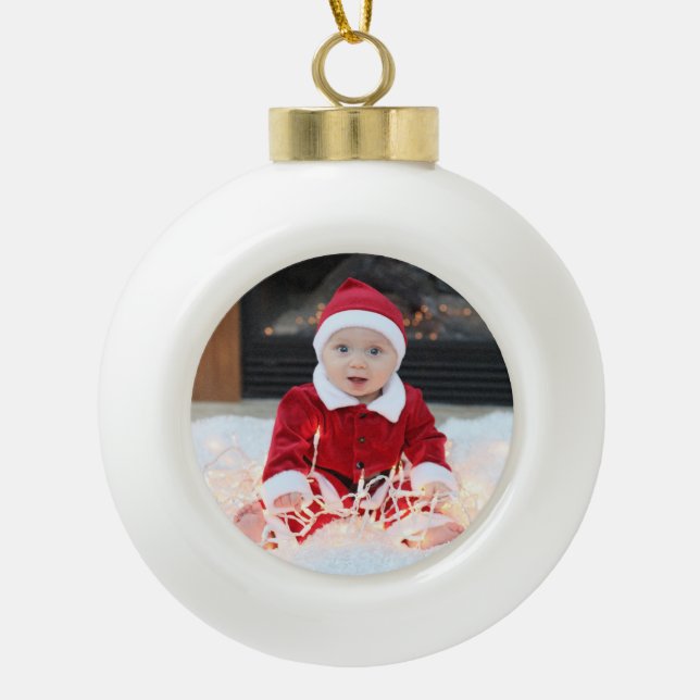 Keramik-Foto-Verzierung des Babys erste Weihnachts Keramik Kugel-Ornament (Vorderseite)