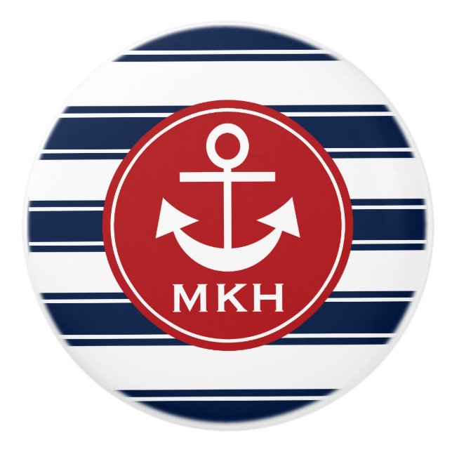 Keramik für Monogramm, Rot und Navy Keramikknauf (Vorderseite)