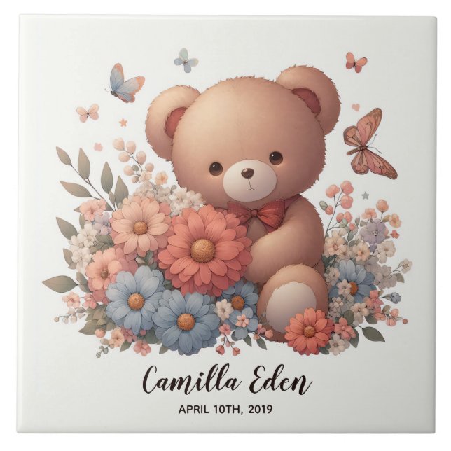 Keramik für personalisiertes Baby Geburtsname Fliese (Vorderseite)