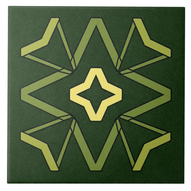 Keramik - gelb und grün strukturiertes Muster Fliese (Vorderseite)