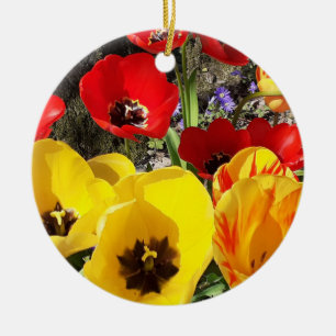 Keramik Gelb und Rot Tulips Ornament