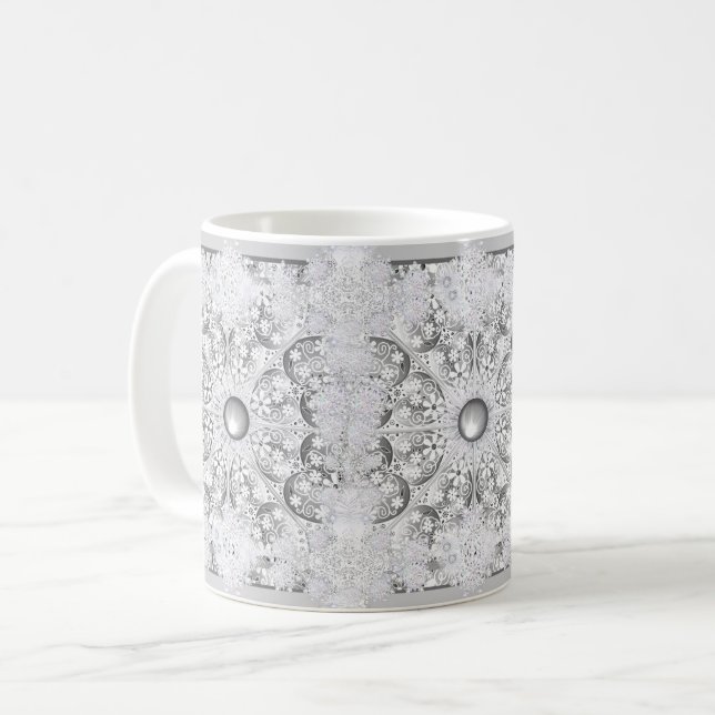 Keramik Grau & Schneeflocke Kaffeetasse (Vorderseite Links)
