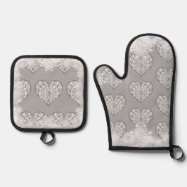 Keramik Grau & Schneeflocke Ofenhandschuh & Topflappen-Set