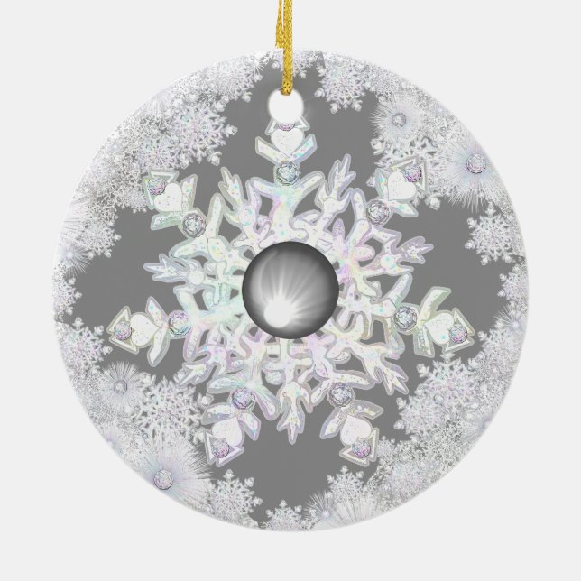 Keramik Grau & Schneeflocke Ornament (Hinten)