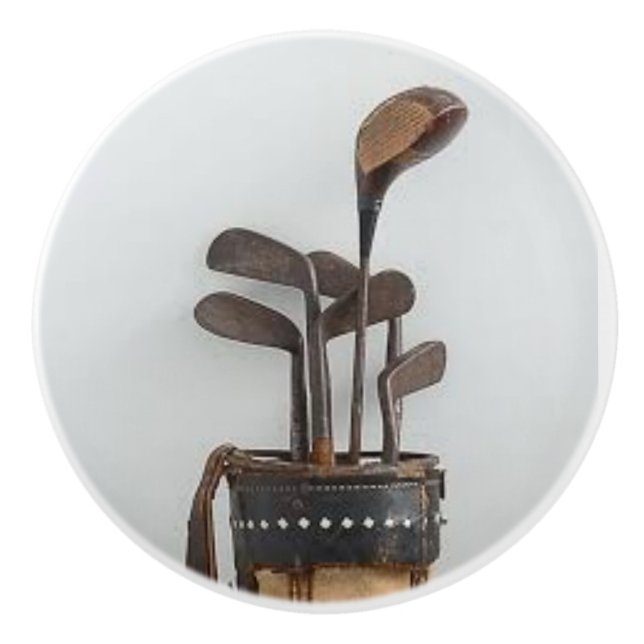 Keramik-Griff mit Vintager Golf-Tasche und Keramikknauf (Vorderseite)