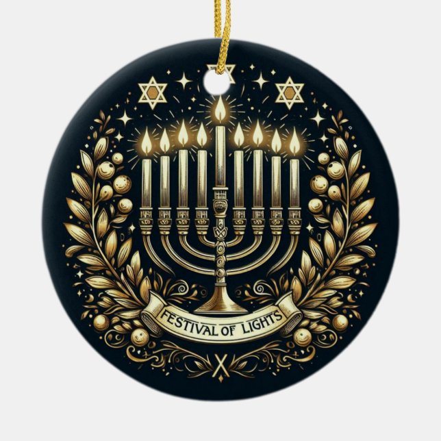 Keramik Hanukkah Festival Moon and Stars Keramik Ornament (Vorne)