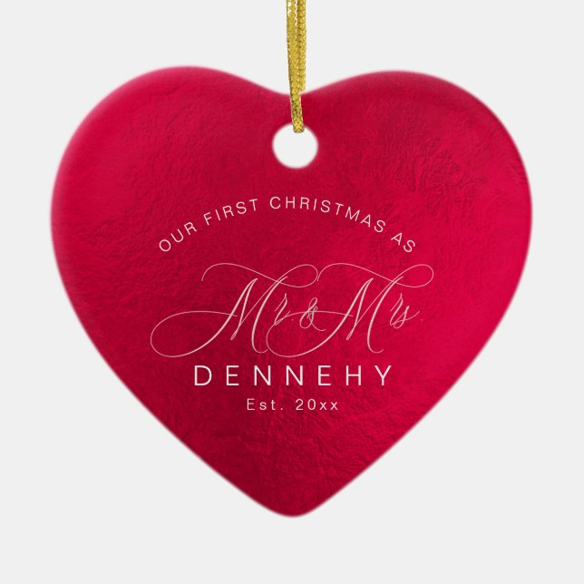 Keramik Herz Erste Weihnachten, irisierend Rot Keramik Ornament (Vorne)