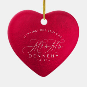 Keramik Herz Erste Weihnachten, irisierend Rot Ornament