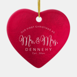 Keramik Herz Erste Weihnachten, irisierend Rot Ornament