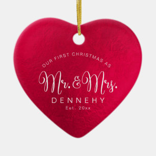 Keramik Herz Erste Weihnachten, irisierend Rot Ornament