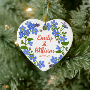 Keramik-Herz-Ornament Hochzeit Datum Vergissmeinni Keramik Ornament