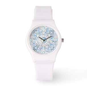 Keramik Himmel blau und Schneeflocke Armbanduhr
