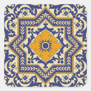 Keramik im Azulejo-Stil Blau Orange Aufkleber
