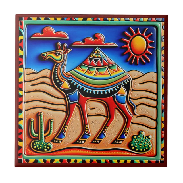 Keramik im mexikanischen Huichol-Stil Fliese (Vorderseite)