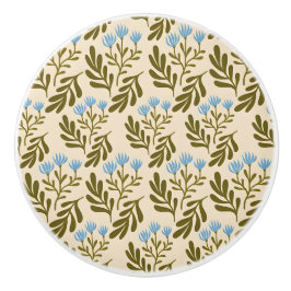 Keramik im Vintage-Stil mit blauem botanischem Mus Keramikknauf