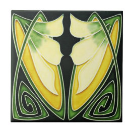 Keramik Jugendstil Grün und Gelb Fliese