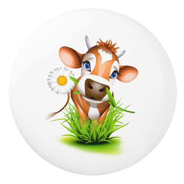 Keramik-Kabinett Griff-Gänseblümchen die Kuh Keramikknauf (Vorderseite)