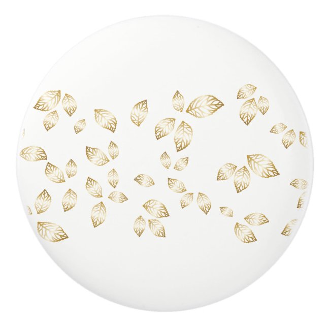 Keramik Kabinett Knob-Gold-Blätter Keramikknauf (Vorderseite)