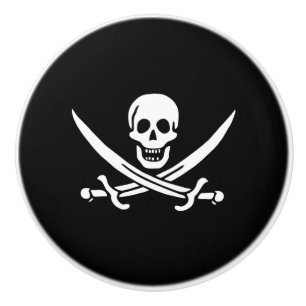 Keramik Kabinett Knob-Pirate Skull & Blades Keramikknauf