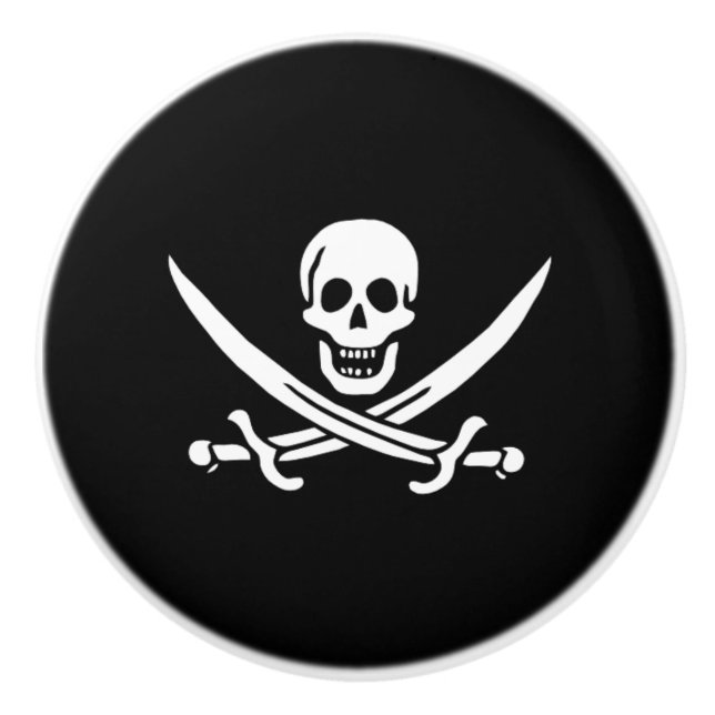 Keramik Kabinett Knob-Pirate Skull & Blades Keramikknauf (Vorderseite)
