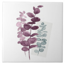 Keramik Kachel-Eukalyptus Wasserfarben Indigofarbe