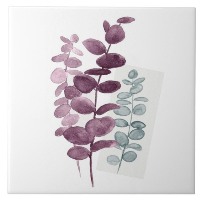 Keramik Kachel-Eukalyptus Wasserfarben Indigofarbe Fliese (Vorderseite)