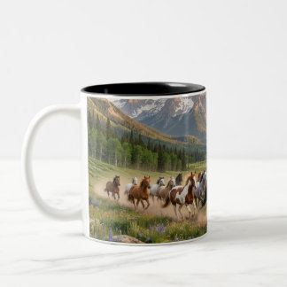 Keramik-Kaffeetasse 'Wild Mustang Sunset Run' Zweifarbige Tasse