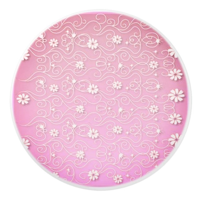 KERAMIK KNOB MIT WEISSEN BLUMENDESIGN. KERAMIKKNAUF (Vorderseite)