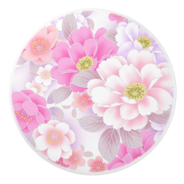 Keramik Knob/Rosa Blume Keramikknauf (Vorderseite)