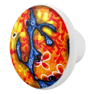 Keramik Knob Whimsical Abstrakt Koi Blauer Fisch Keramikknauf
