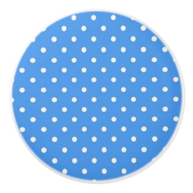 Keramik Knob/White Polka Dots-Blue Hintergrund Keramikknauf (Vorderseite)