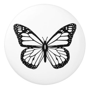 Keramik Knoblauch - Schwarz-Weiß-Schmetterling Keramikknauf