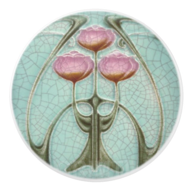 Keramik Knobs - Pink Peonies Art Nouveau Keramikknauf (Vorderseite)