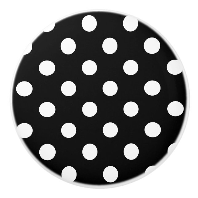 Keramik Knobs - weiße Polka Dots schwarzer Hinterg Keramikknauf (Vorderseite)