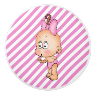Keramik Knofen/Niedliches Baby mit rosa Streifen Keramikknauf