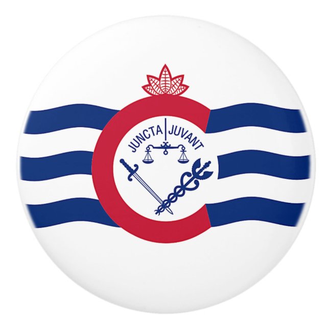 Keramik Knopf ziehen mit Fahne Cincinnati, USA Keramikknauf (Vorderseite)