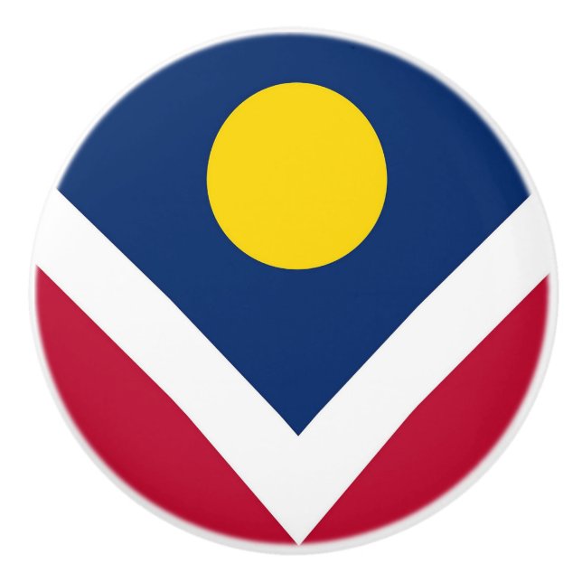 Keramik Knopf ziehen mit Fahne von Denver City, US Keramikknauf (Vorderseite)