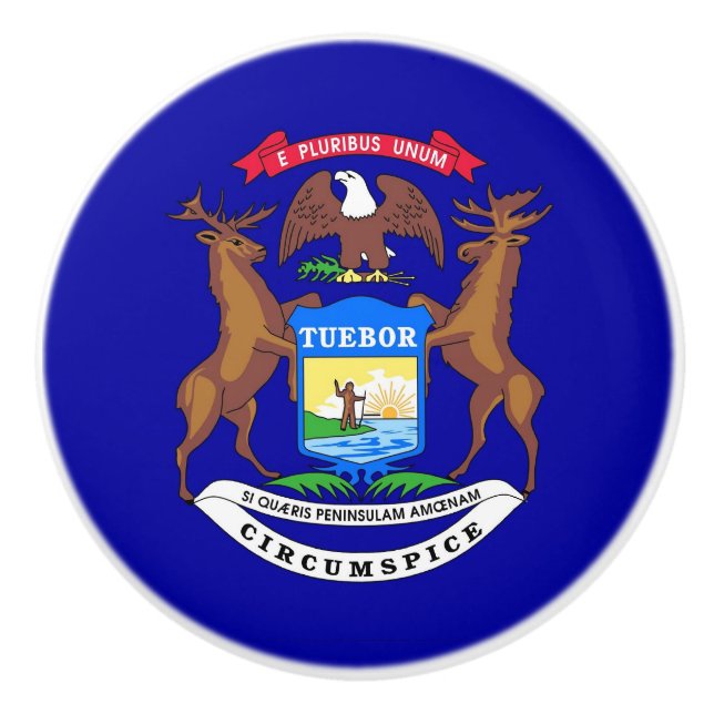 Keramik Knopf ziehen mit Fahne von Michigan Keramikknauf (Vorderseite)