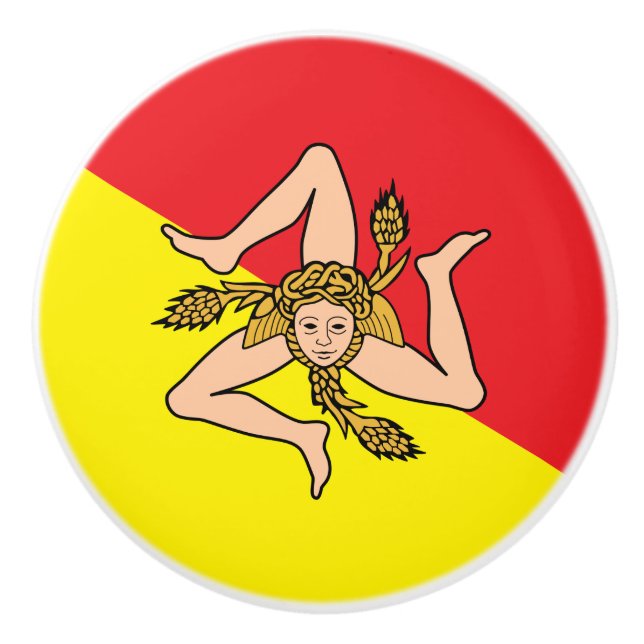 Keramik knöpfen mit Fahne von Sizilien, Italien Keramikknauf (Vorderseite)