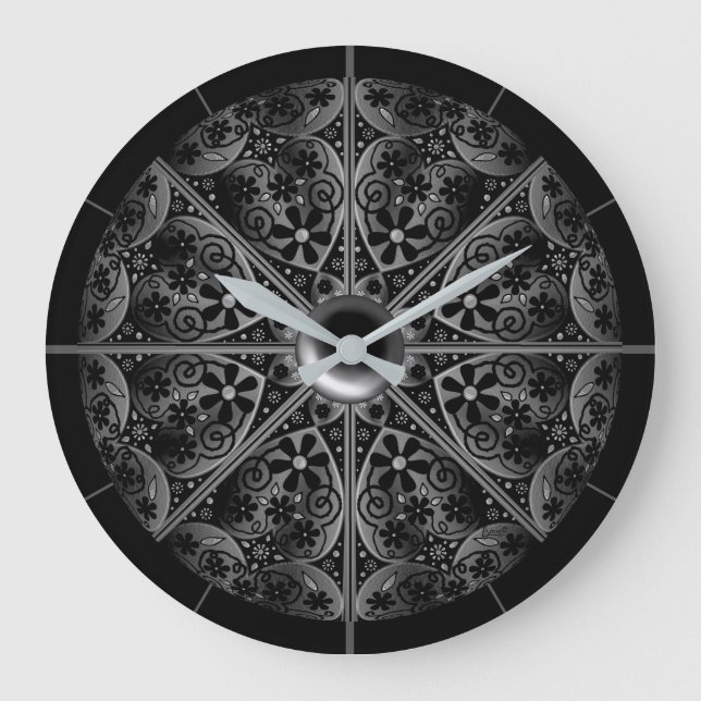 Keramik Lace Black Große Wanduhr (Vorderseite)