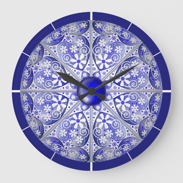 Keramik Lace Blue of Greece Große Wanduhr (Vorderseite)