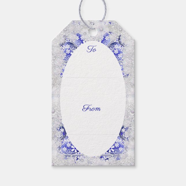 Keramik Lace Blue of Greece & Snowflake Geschenkanhänger (Vorderseite)