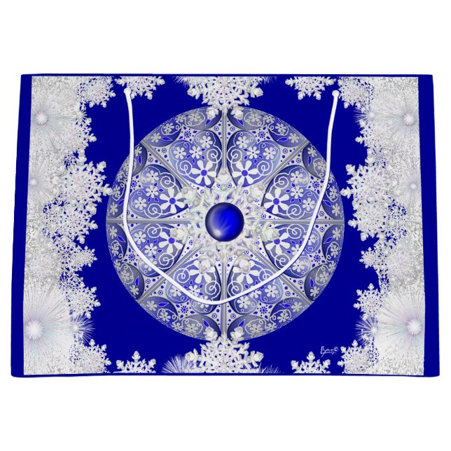 Keramik Lace Blue of Greece & Snowflake Große Geschenktüte (Vorderseite)