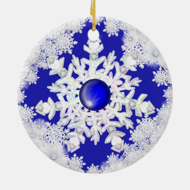 Keramik Lace Blue of Greece & Snowflake Keramik Ornament (Hinten)