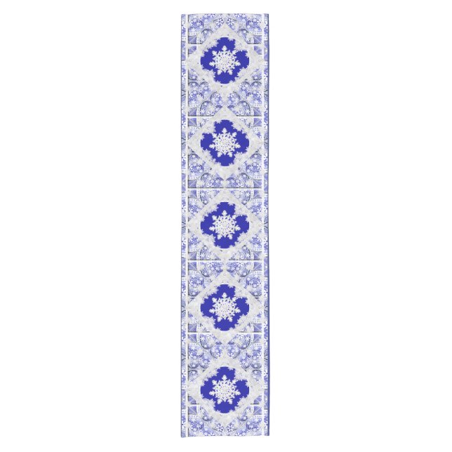 Keramik Lace Blue of Greece & Snowflake Kurzer Tischläufer (Vorderseite)