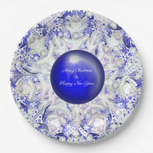 Keramik Lace Blue of Greece & Snowflake Pappteller