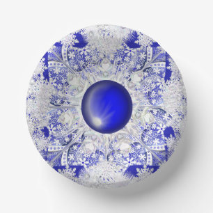 Keramik Lace Blue of Greece & Snowflake Pappteller
