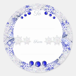 Keramik Lace Blue of Greece & Snowflakes Runder Aufkleber